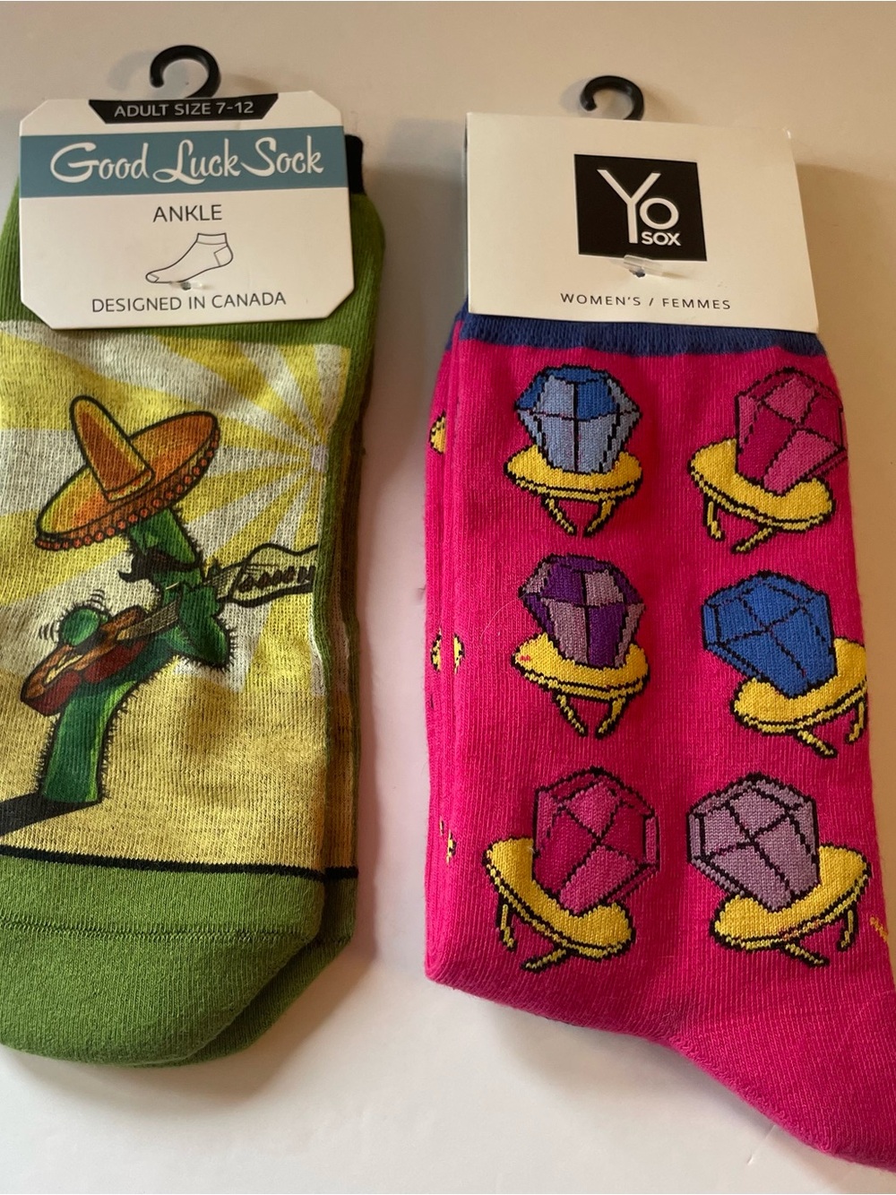 Novelty Sock 2 Pack Lot Good Luck Sock Cactus Ankle Yo Sox Ring Pop